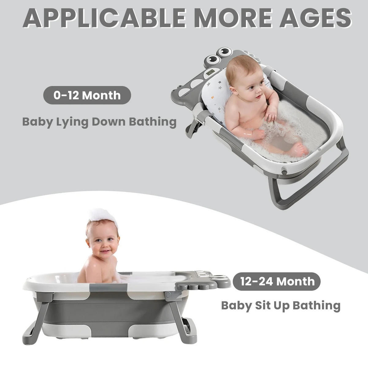 BABYBADEWANNE Faltbare mit Badekissen, Sitz & Thermometer, Grau - Grau, Kunststoff (68/41cm) - Kaket
