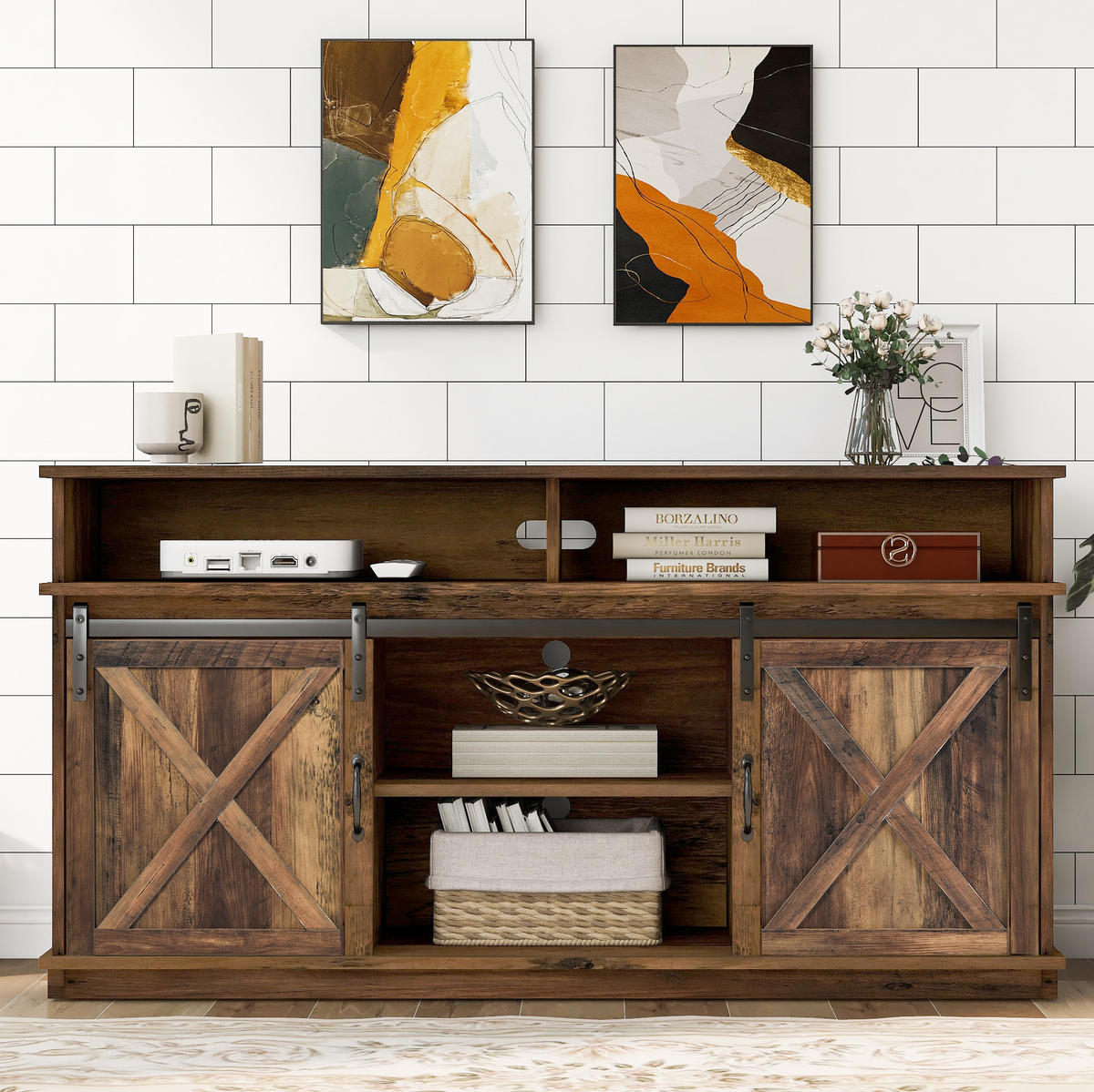 TV-SCHRANK aus Spanplatte 148x40x78 cm Braun mit Schiebetüren, verstellbaren Regalen und viel Stauraum - Rotbraun, Holzwerkstoff (148/78/40cm) - Modfu