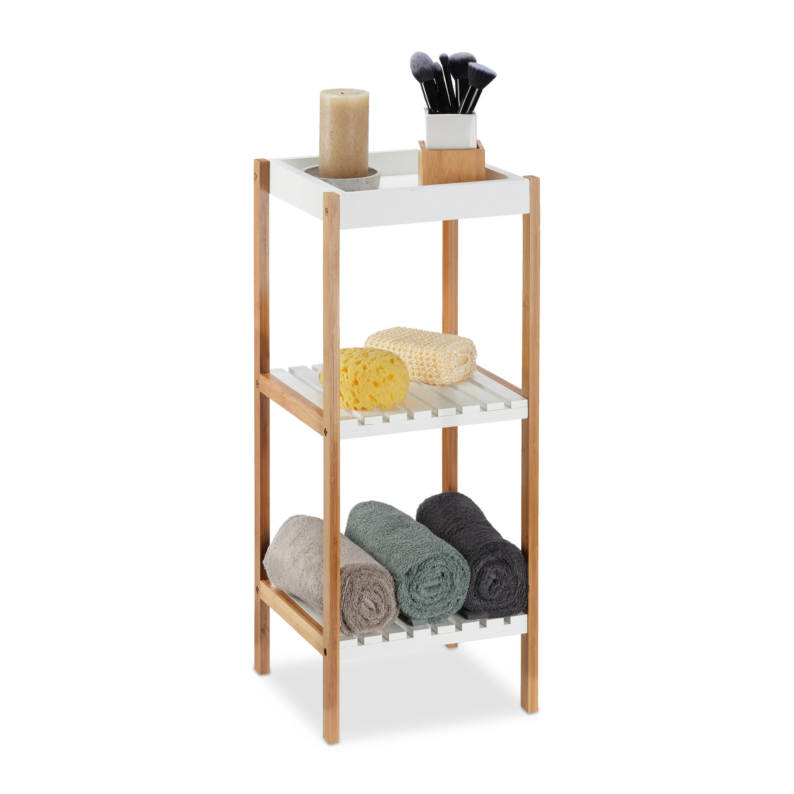 Relaxdays KOUPELNOVÝ REGÁL Bílý bambus MDF 3 police 72 cm