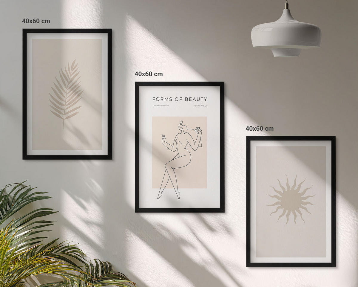 WANDBILDER 3er-Set - 40x60 cm Schwarzer Rahmen - Eine Sammlung minimalistischer Formen - Schwarz, Kunststoff (40/60cm) - ArtPrintCave