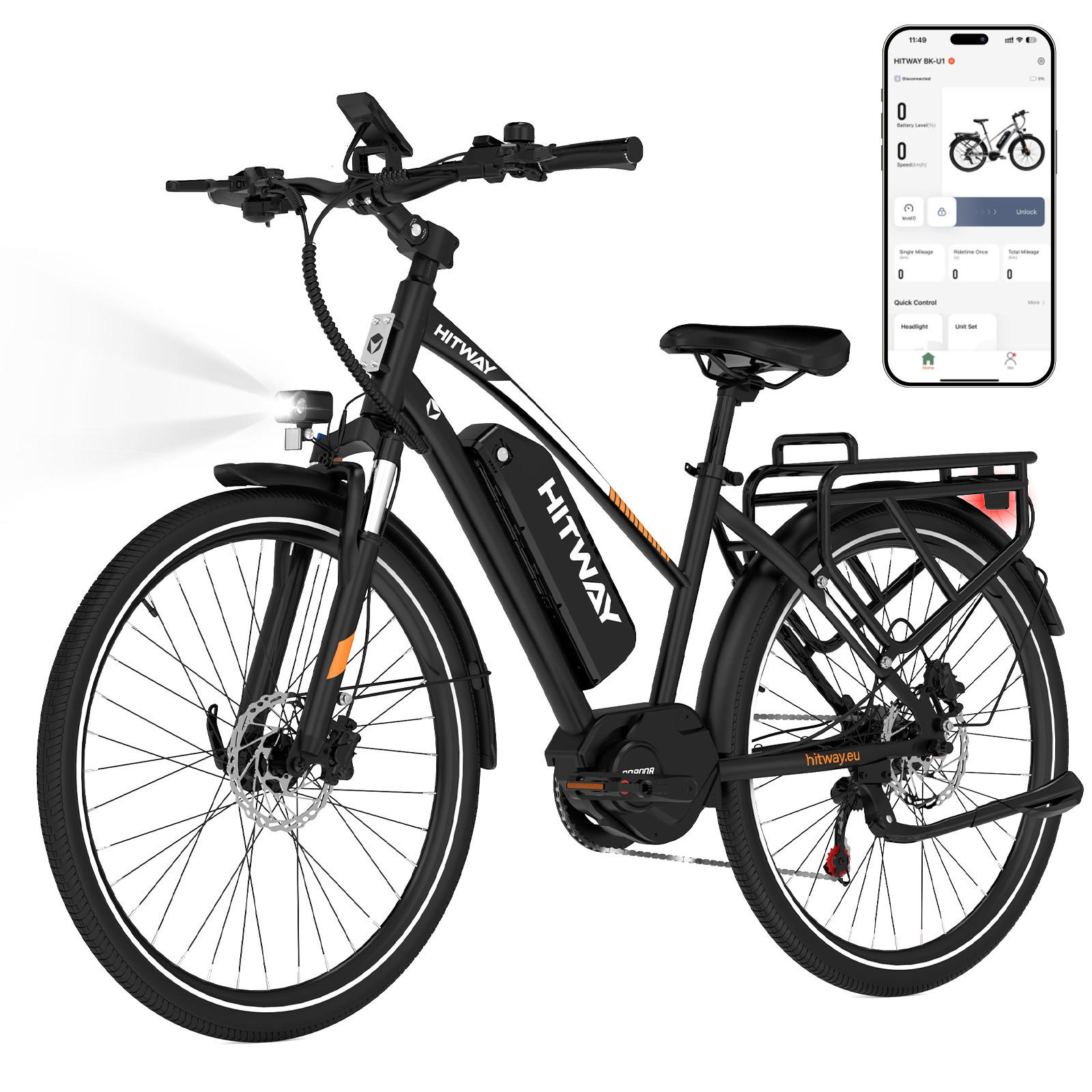 E-BIKE BKU1 Mittelmotor mit 150 km Maximalreichweite - Schwarz, Metall (80cm) - HITWAY