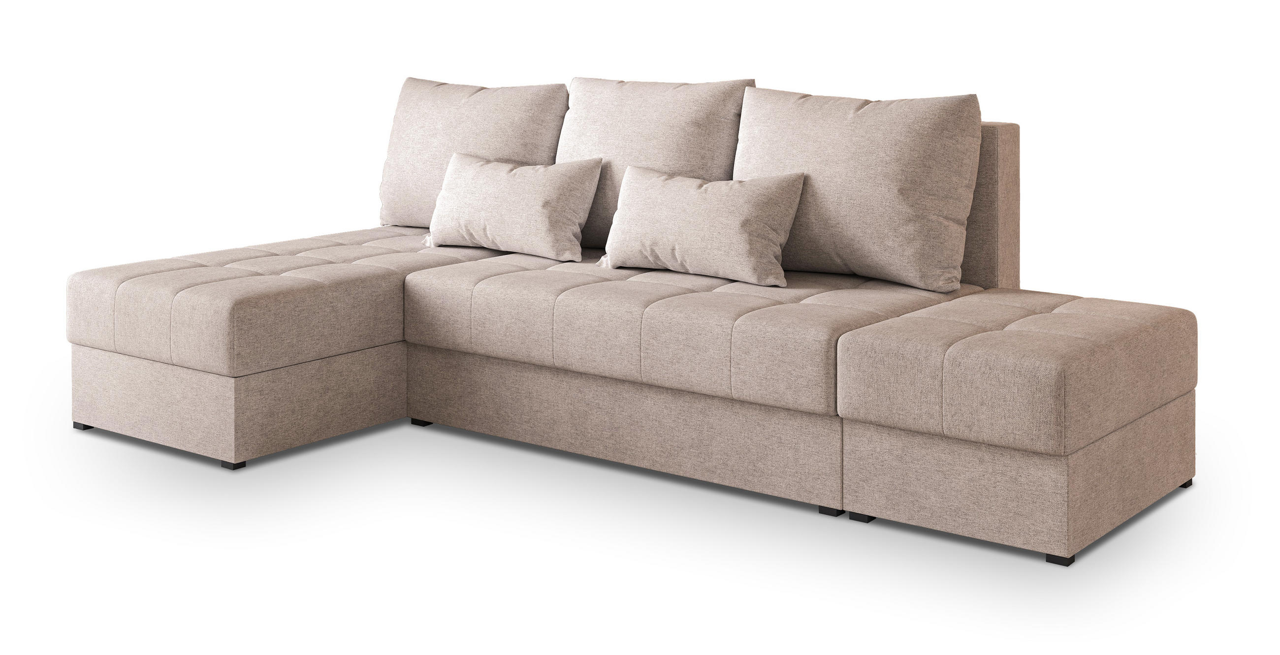 ECKSOFA NORVI Beige Geflochtener Stoff mit Schlaffunktion - Beige, Holz (251/143cm) - MASSENO