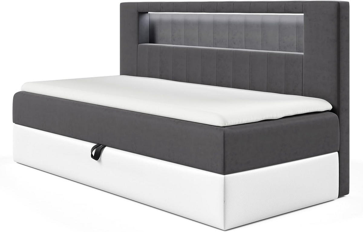 KINDERBETT GARETH 2 - Dunkelgrau/Weiß, Holzwerkstoff (91/201cm) - Meblini