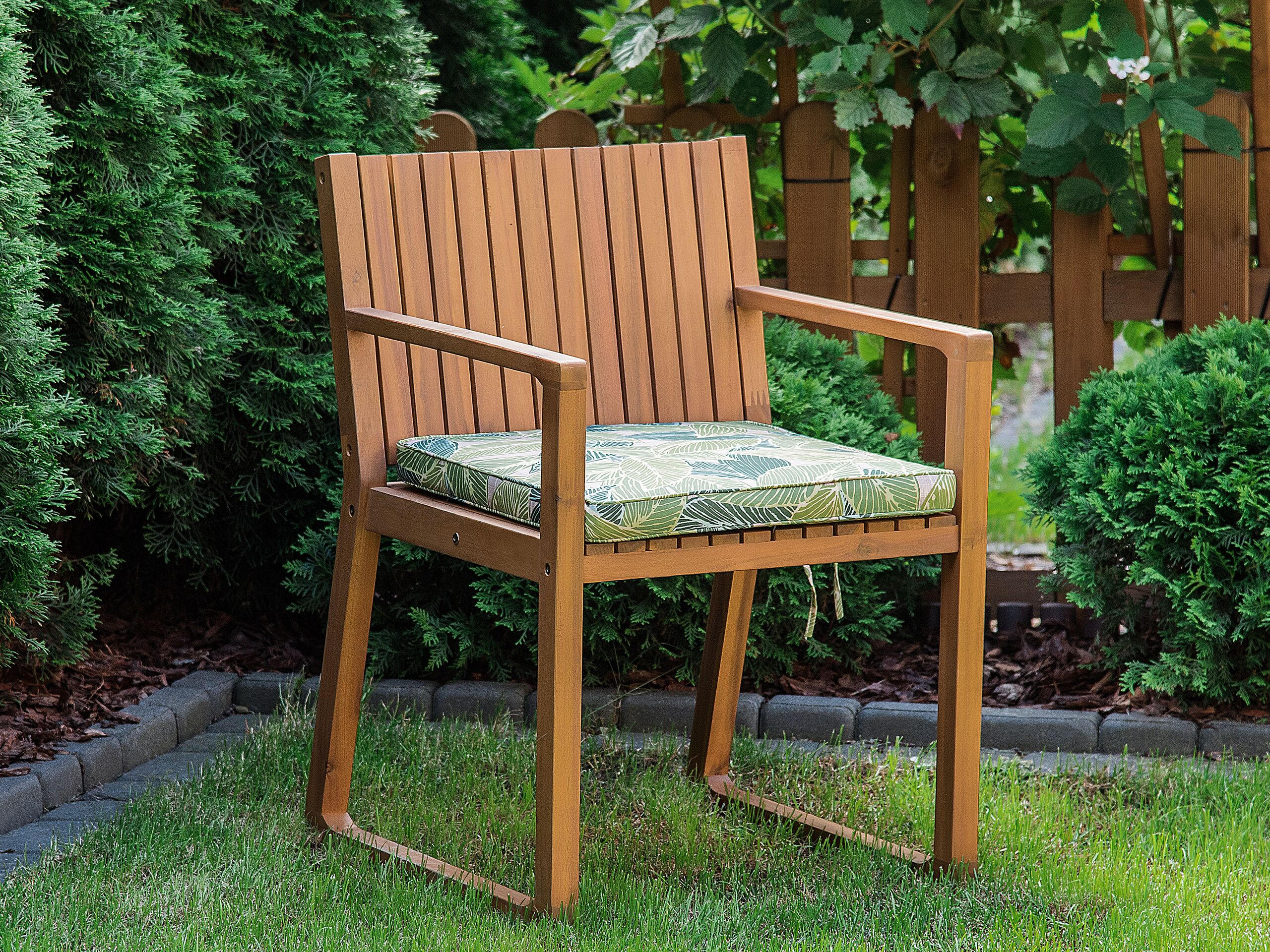 GARTENSTUHL Akazienholz Auflagen hellgrün Sassari - Hellgrün, Holz (54/80/59cm) - Beliani