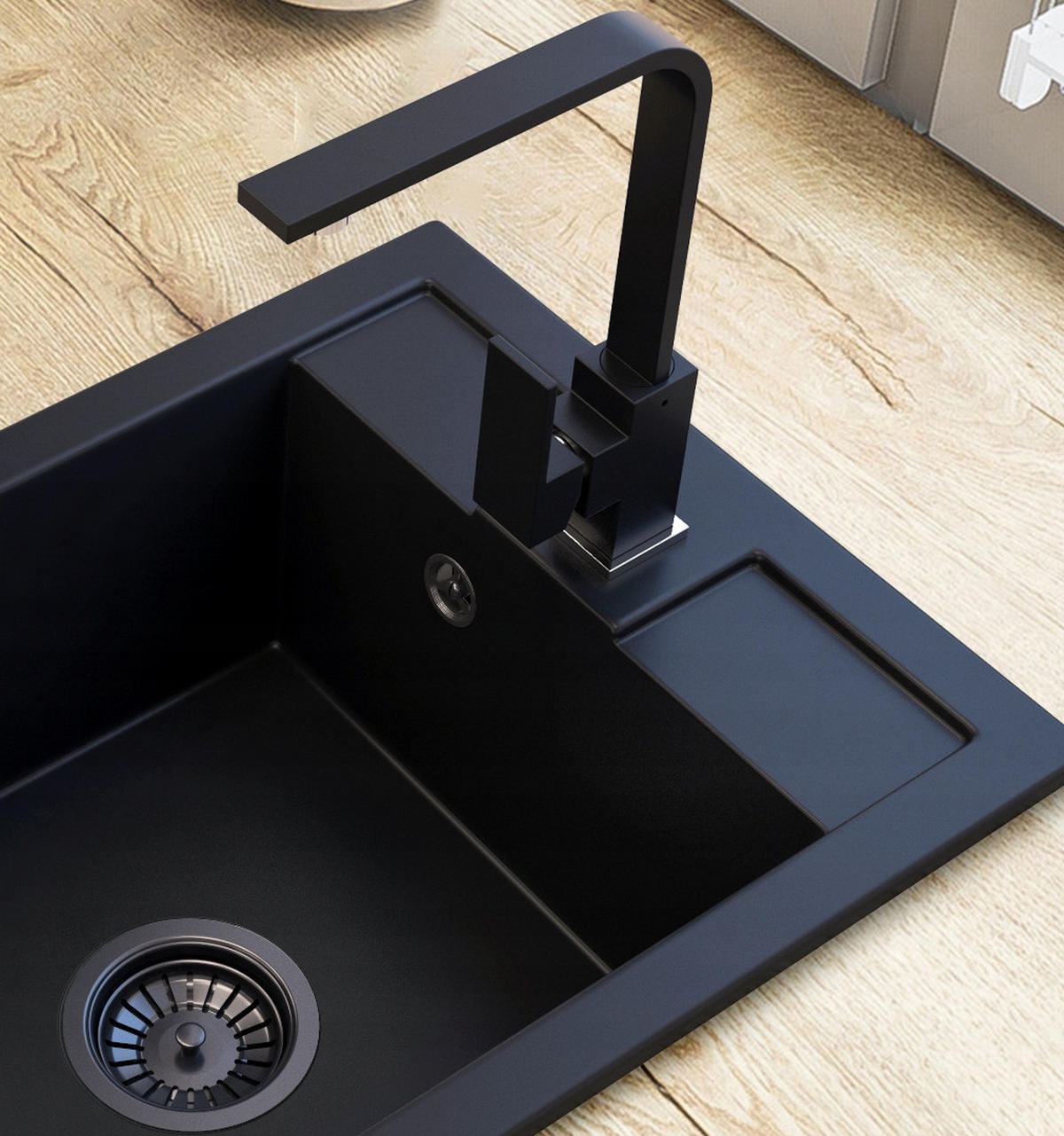 GRANITSPÜLE Best mit Siphon Batterie - Schwarz, Kunststoff/Stein (50/40/18cm) - Granitan