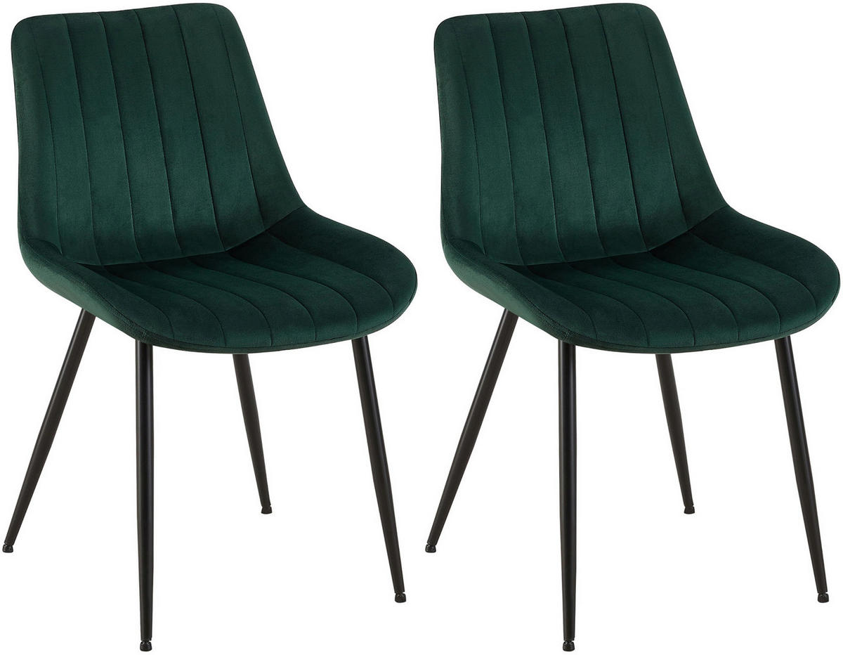 STUHL 2er Set Samt grün - Schwarz/Grün, Textil/Metall (46/82/61cm) - CLP