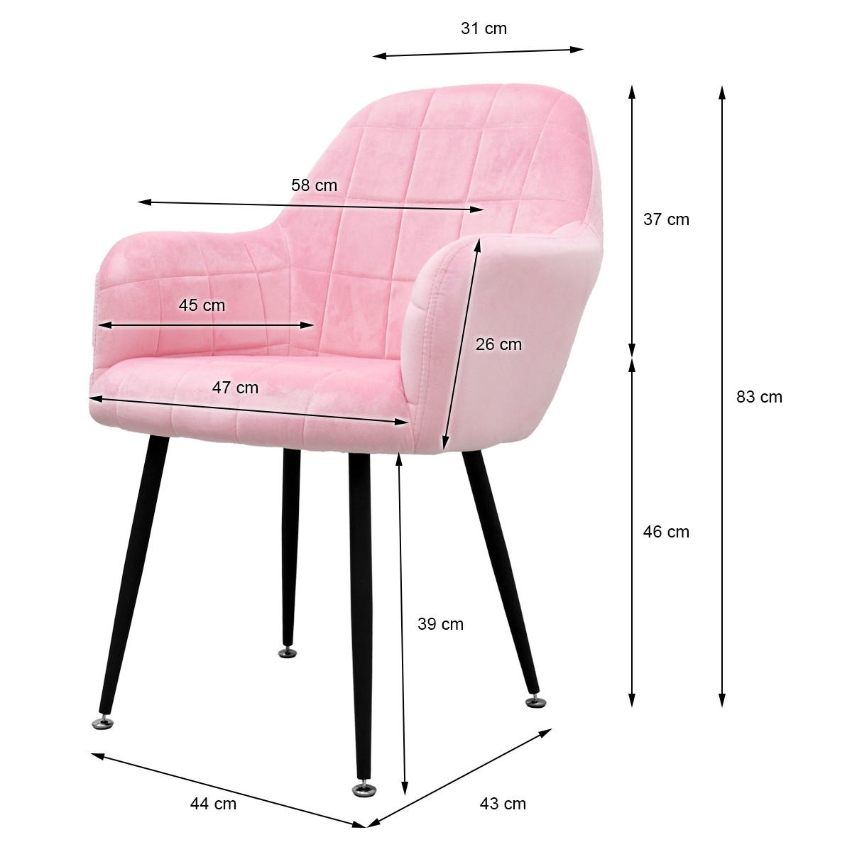 ESSZIMMERSTUHL Samt Pink 4er Set - Pink, Textil (45/83/47cm) - ECD-Germany