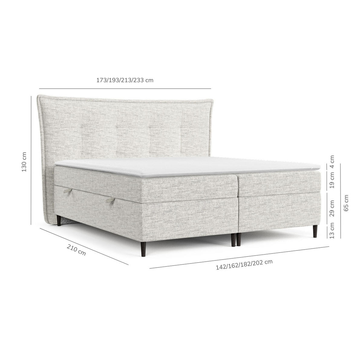 BOXBETT Las Palmas 180/200 cm Hellbeige im Megan Stoff - Sandfarben/Schwarz, Holz/Holzwerkstoff (180/200cm) - AltaBeds