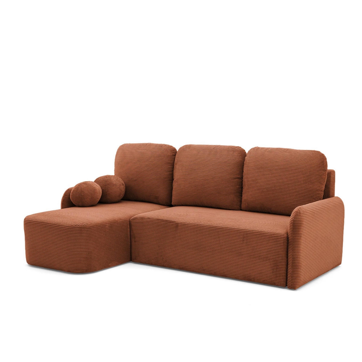 ECKSOFA CASPER L Links mit Schlaffunktion 132x198 Cord Braun - Schwarz/Braun, Holz/Kunststoff (217/145cm) - NACANAPA