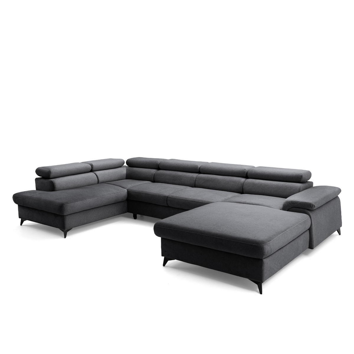 ECKSOFA U-Form PLAZA U Links mit Schlaffunktion 125x256 Velours Anthrazit - Anthrazit/Schwarz, Holz/Kunststoff (210/95/350cm) - Muffo