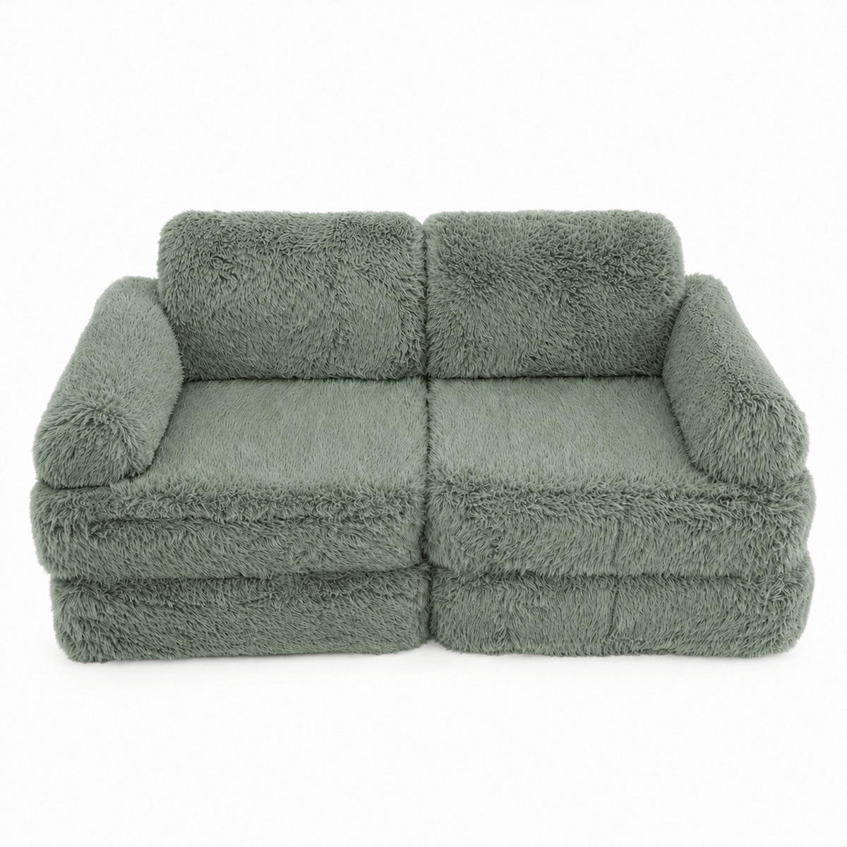 KINDERSOFA Mammoth 6-teilig flauschig - Salbeigrün, Textil (120/25/60cm) - MeowBaby
