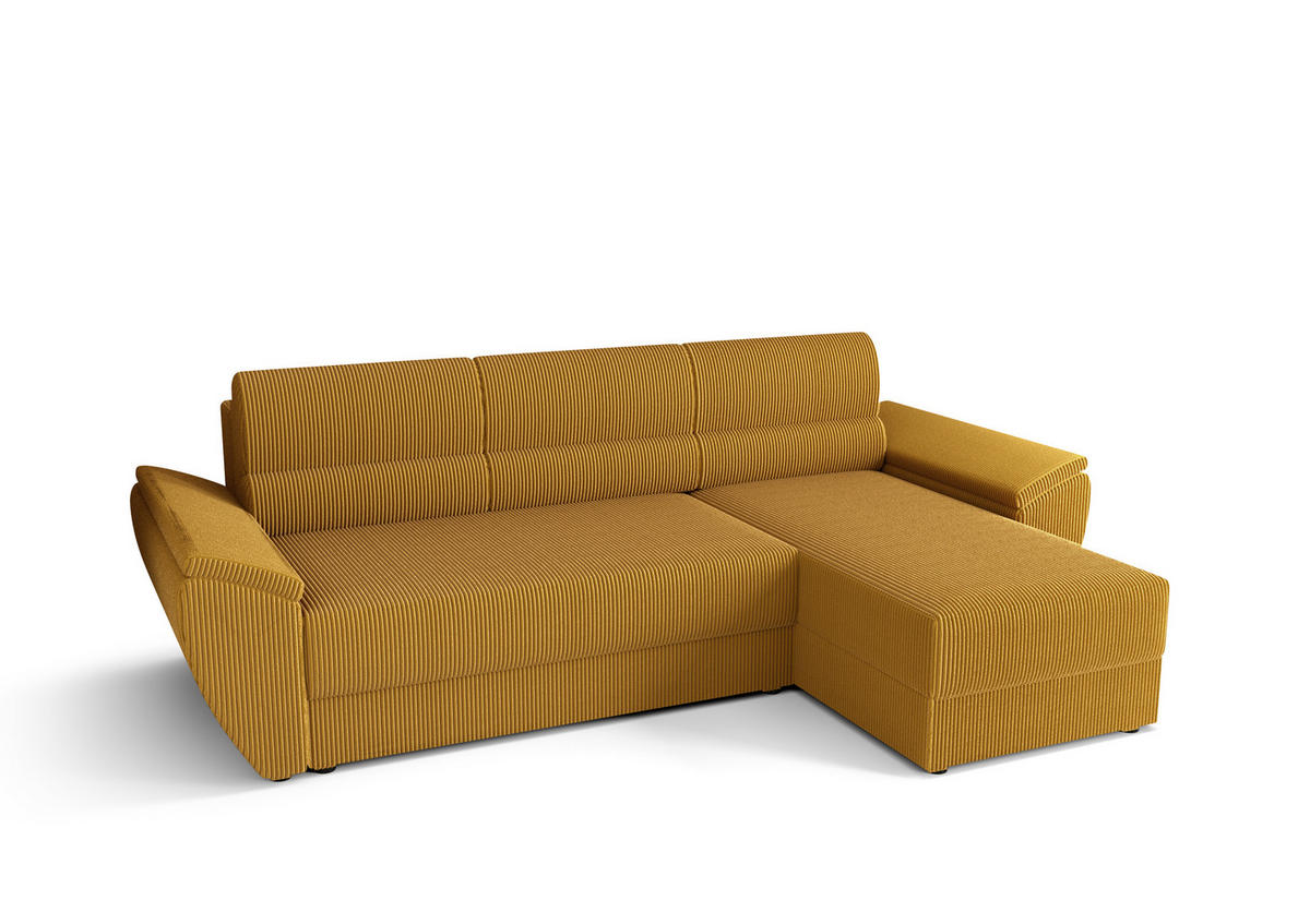 ECKSOFA L REBI L2 Poso 01 Rechts mit Schlaffunktion, Senfton, L-Form - Gelb, Textil (251/140cm)
