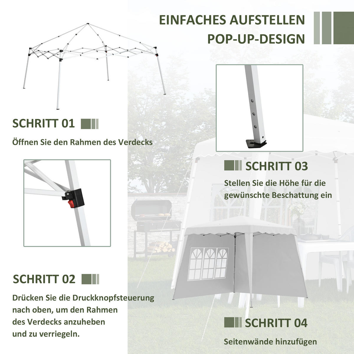 FALTPAVILLON, Weiß, Stahl, Oxfordstoff - Weiß, Metall (240/250/240cm) - Outsunny