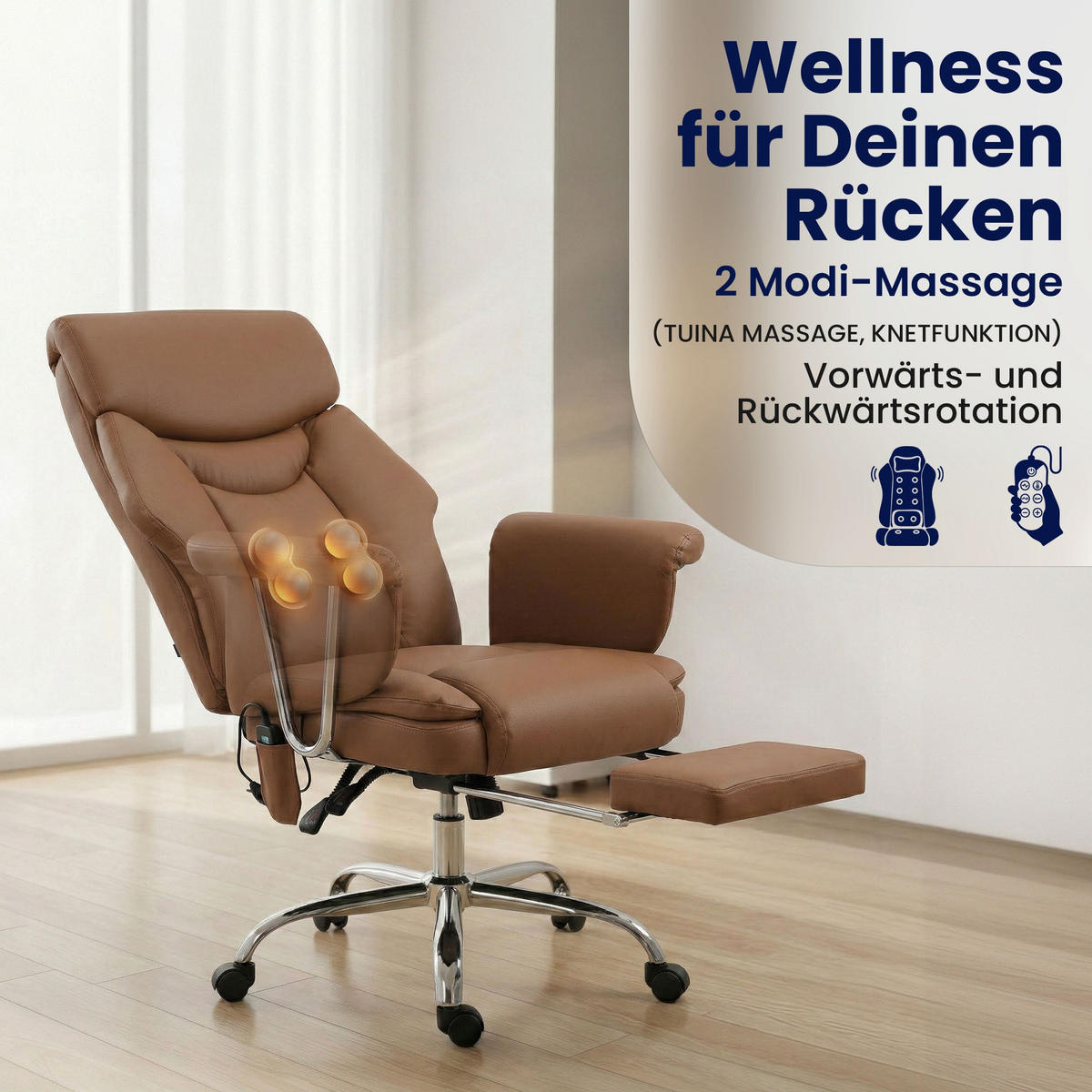 CHEFSESSEL Echtleder Braun - Chromfarben/Braun, Leder/Metall (78/114/66cm) - CLP