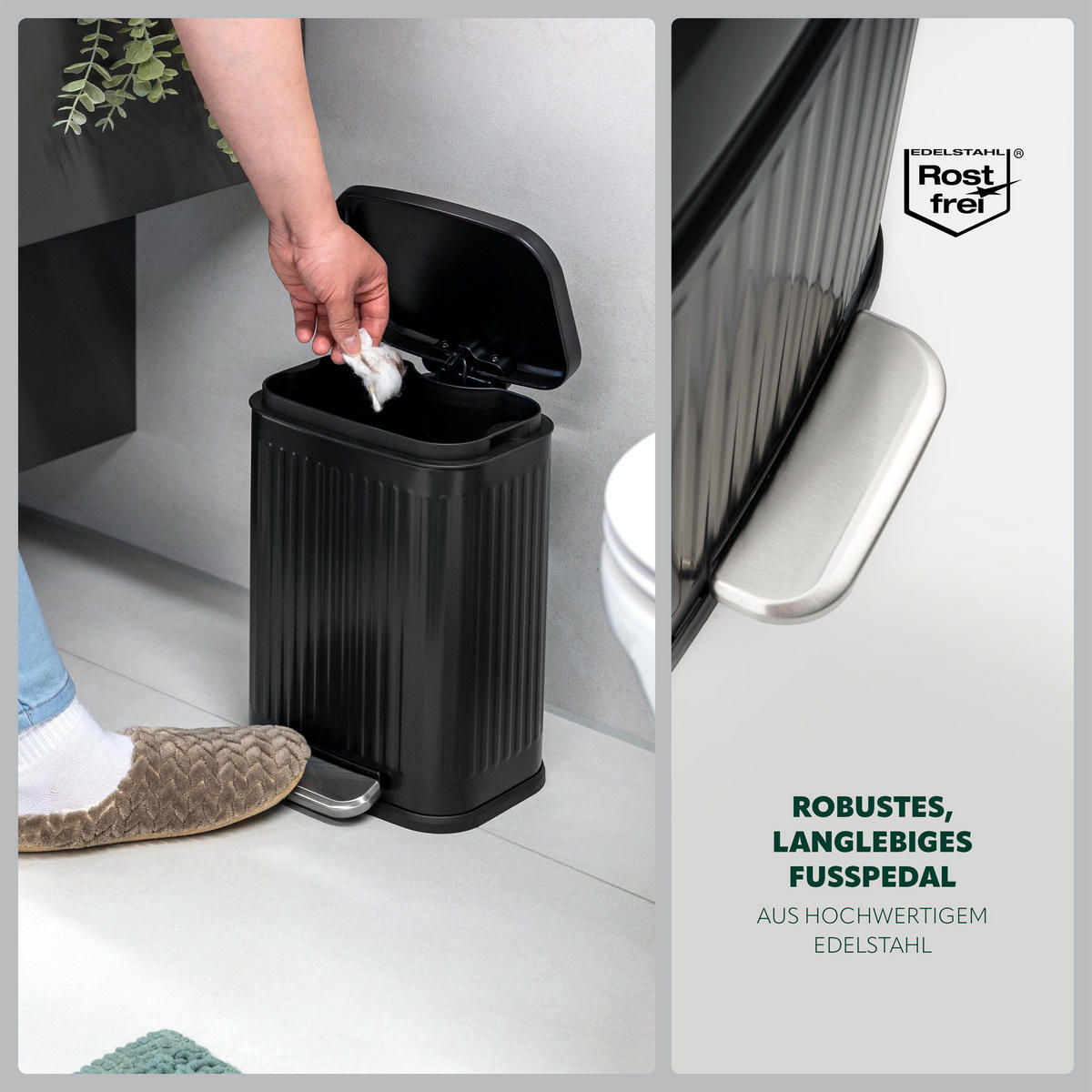 KOSMETIKEIMER 6 Liter, schwarz - Schwarz, Metall (22.5/32/20.5cm) - eluno