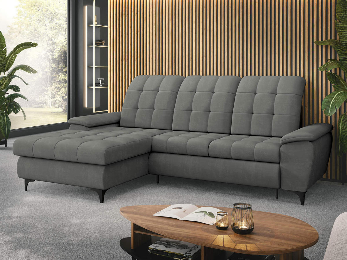 ECKSOFA Crystal, Seite: Links - Schwarz/Grau, Holz/Textil (260/182cm) - MIRJAN24