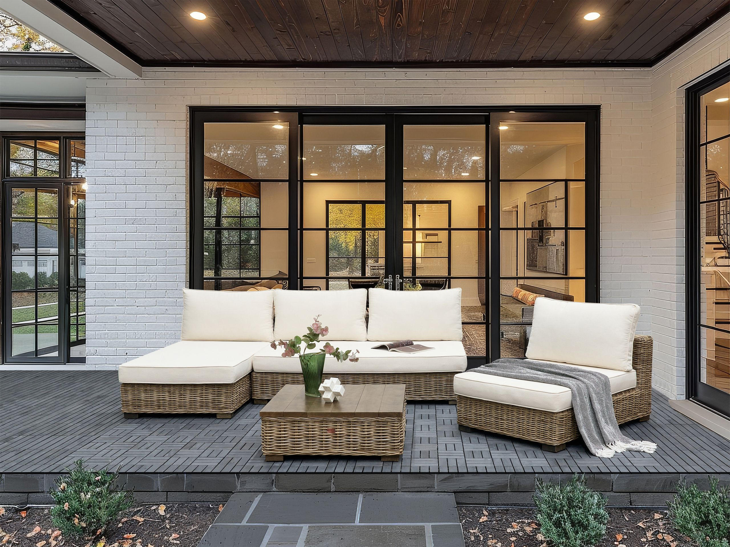 LOUNGE-SET 4-Sitzer Weiß Varallo - Weiß/Grau, Naturmaterialen - Beliani