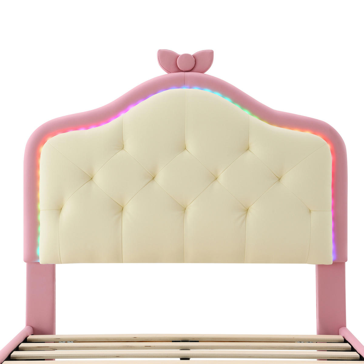 POLSTERBETT 90/200 cm Rosa/Weiß mit LED und Lattenrost ohne Matratze - Weiß, Kunststoff (90/200cm) - MIVRAY