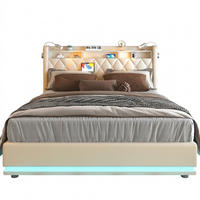 POLSTERBETT 140x190 CM mit LED und USB C- Bettgestell mit Hydraulischem und PU Kopfteil Stauraum, mit 2 Leselampe,2 Personen,Beige,PU - Beige, Metall