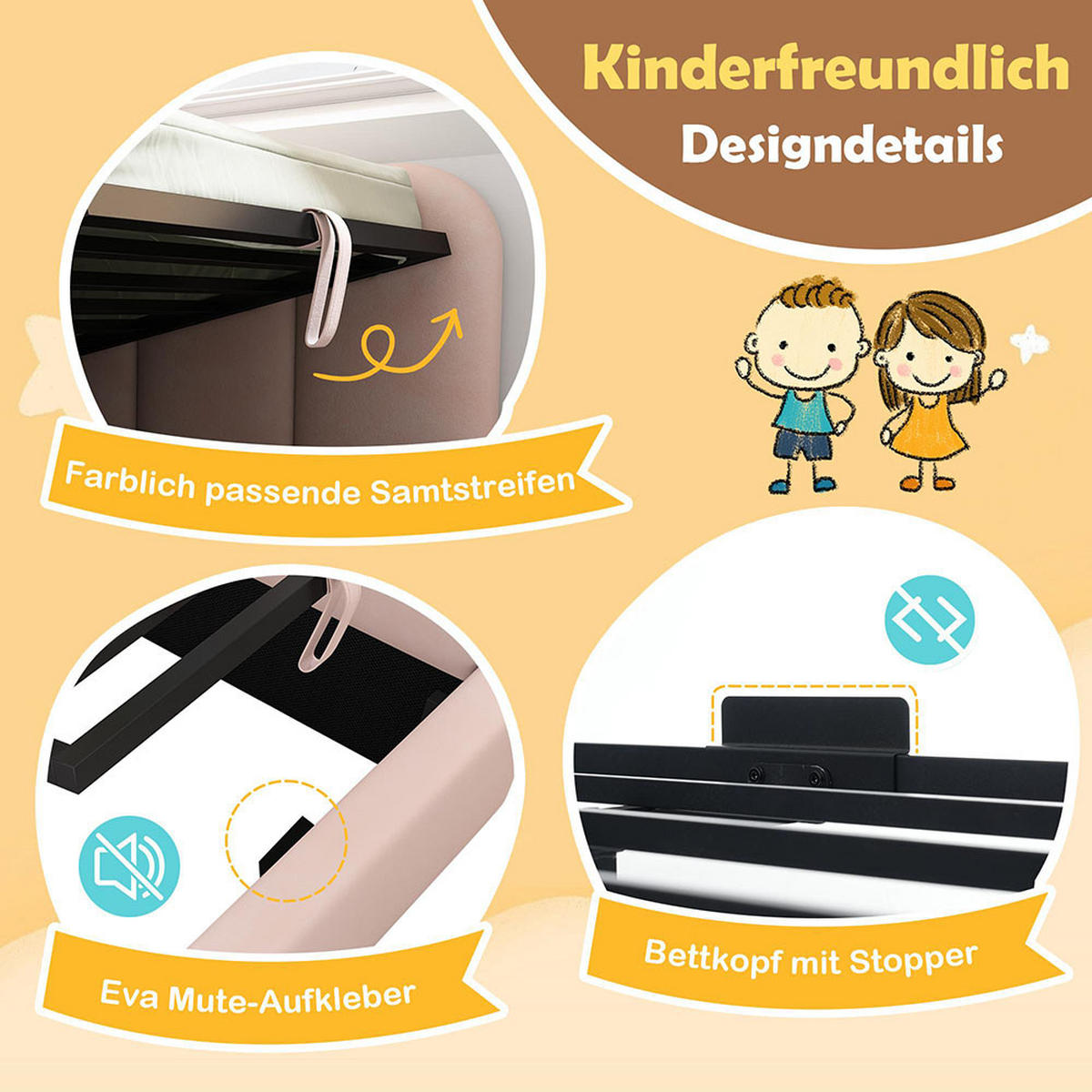 KINDERBETT 90x190 cm mit Metall-Lattenros in Rosa - Pink, Textil/Metall (90/190cm) - KOMHTOM