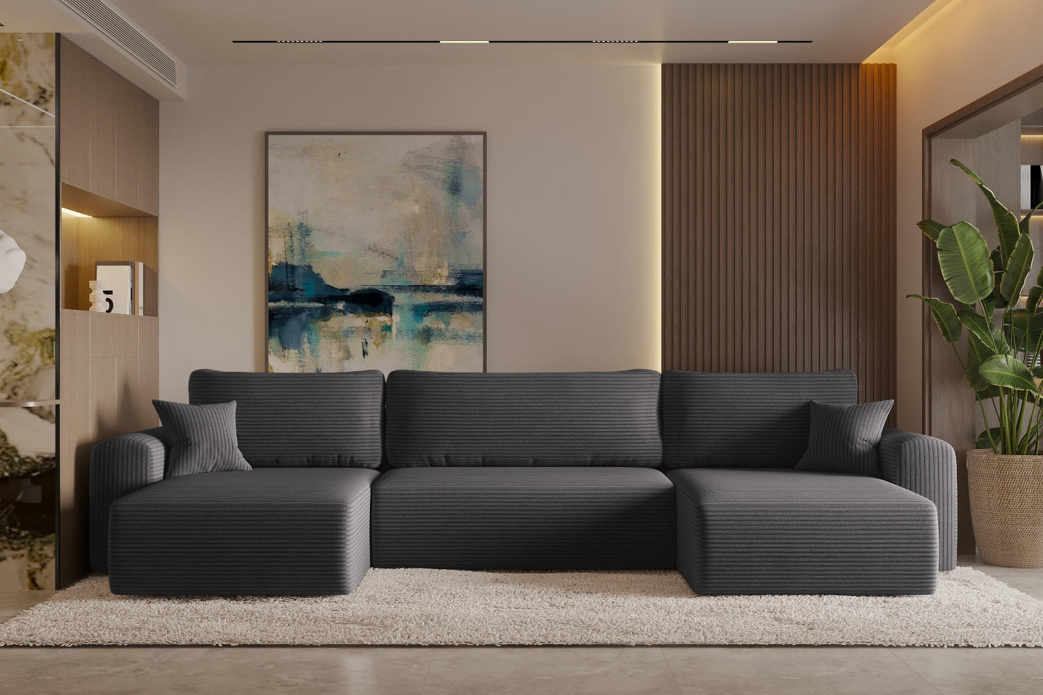 ECKSOFA Mit Schlaffunktion Und Bettkasten U-form CAPRI Poso Dunkelgrau - Dunkelgrau, Holz/Textil (145/362cm) - Kaiser Möbel