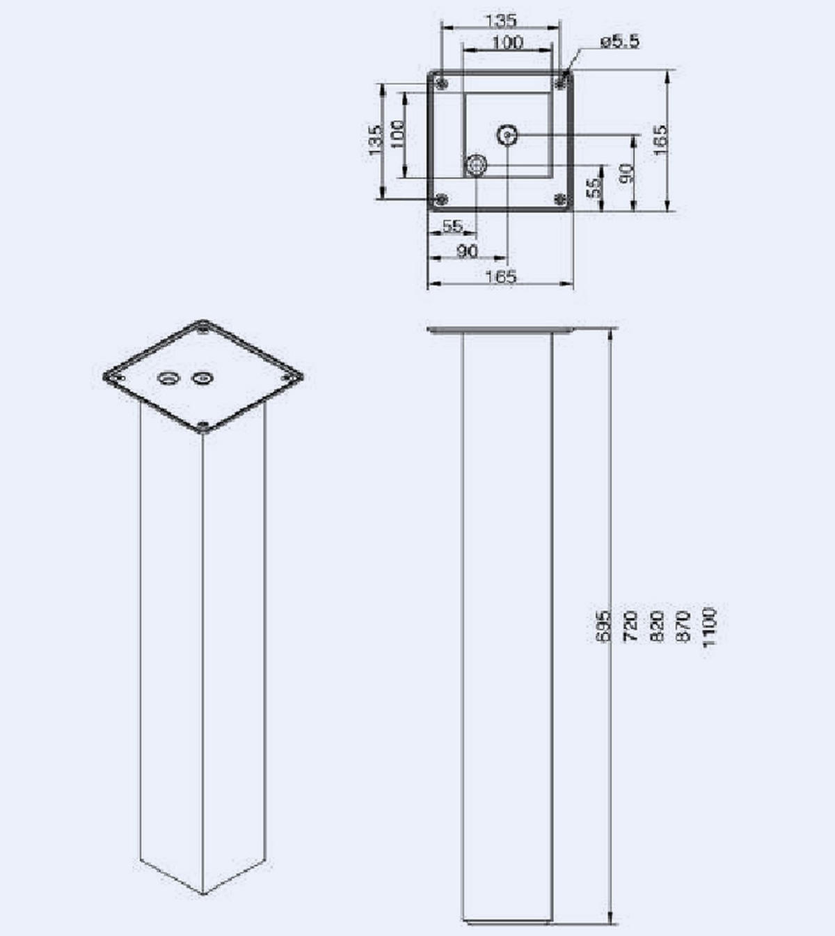 TISCHBEIN Jumbo 110cm Stützfuß Edelstahloptik höhenverstellbar + 5mm Traglast 250 kg - Edelstahlfarben, Metall (10/110/10cm)