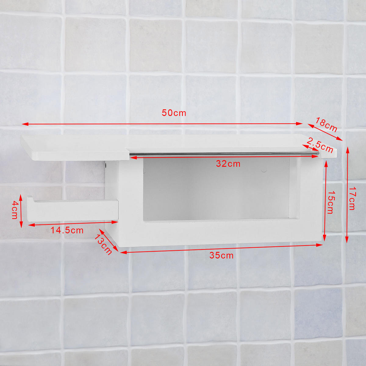 TOILETTENROLLENHALTER Weiß - Weiß, Holzwerkstoff (50/18/17cm) - SoBuy