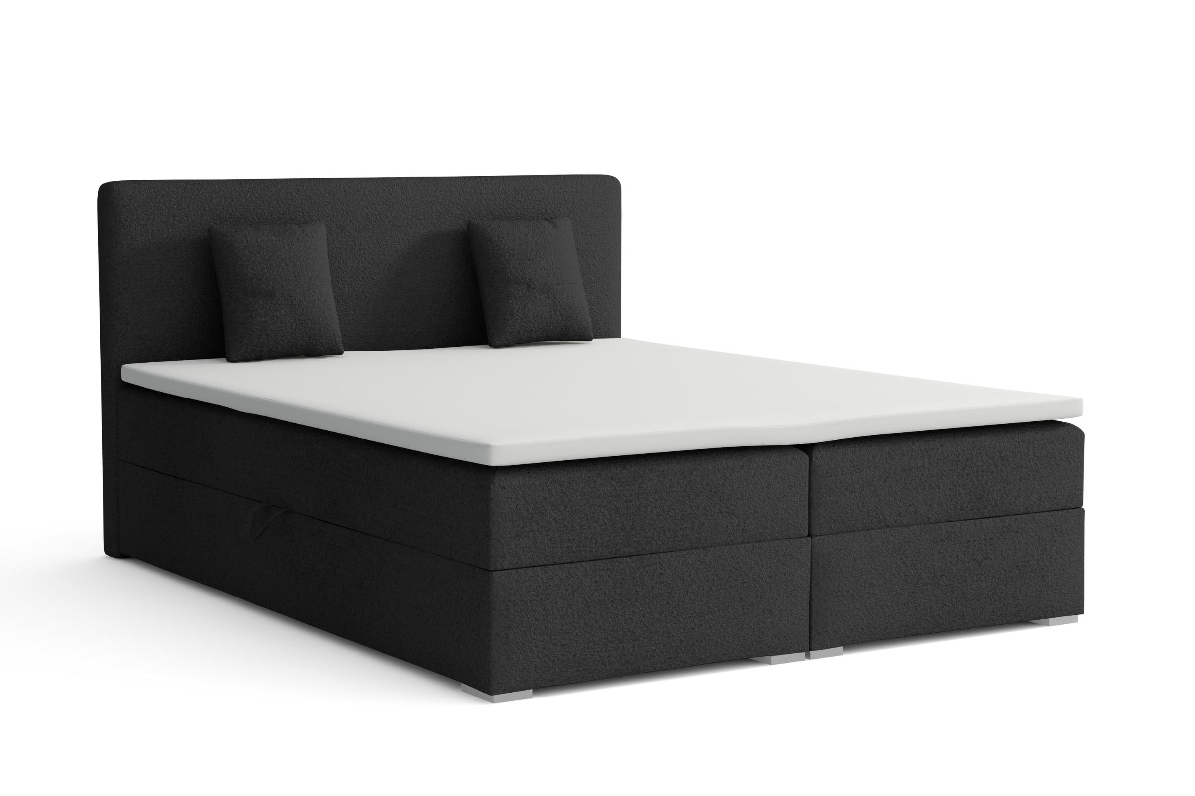 BOXBETT BELLO LUX 160/200 in Boucle Schwarz H4 - Schwarz, Holz/Holzwerkstoff (160/200cm) - Deine Möbel 24