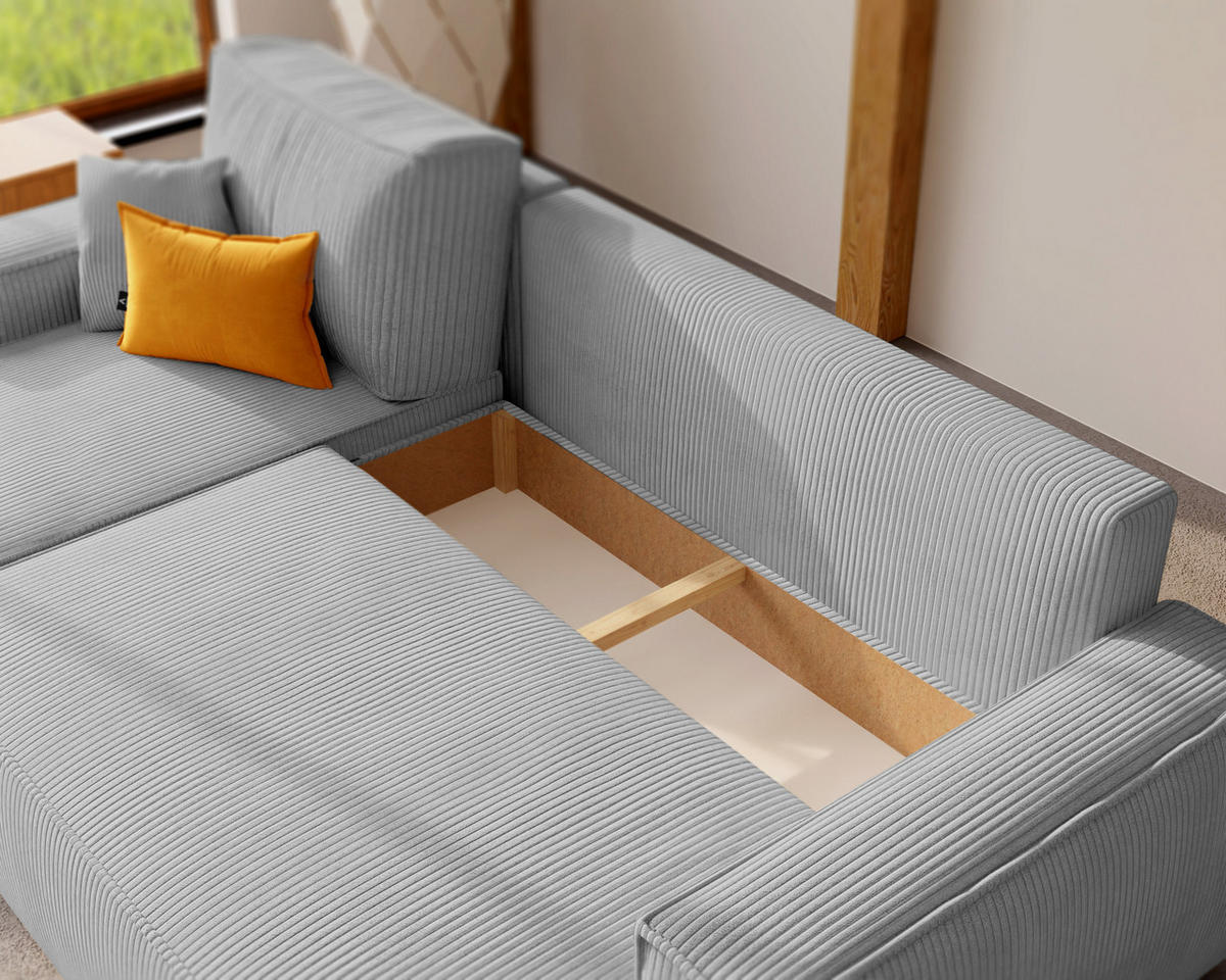 ECKSOFA Paris mit Schlaffunktion Cord - Hellgrau/Grau, Textil (244/155cm) - Idohome