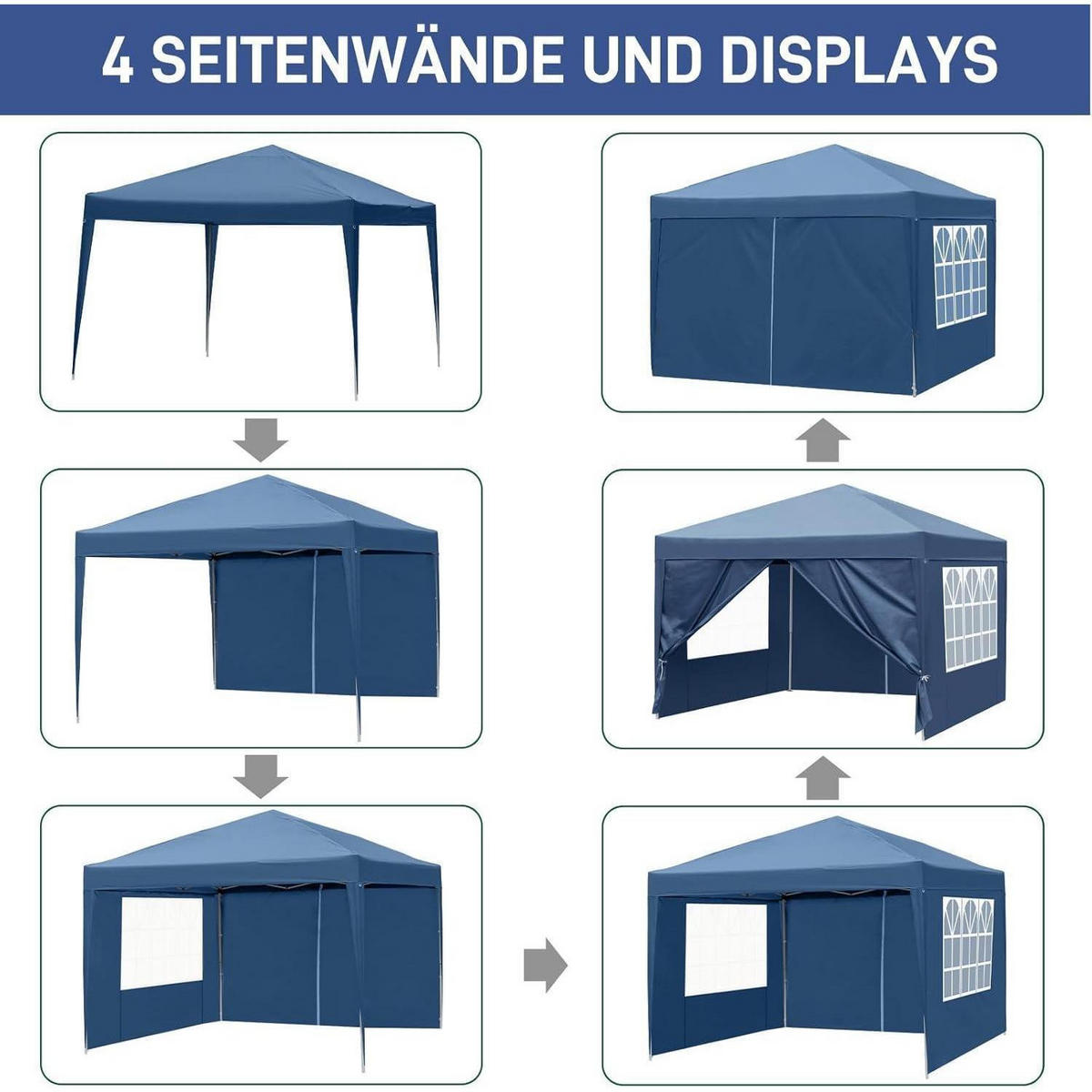 FALTPAVILLON 3 x 3 m Blau mit 4 Seitenteilen - Blau, Textil (300/259/300cm)