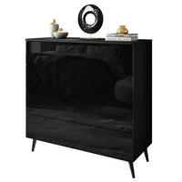 KOMMODE AURA PUSH OPEN mit Schubladen Beinfarbe – Schwarz - Schwarz Hochglanz/Schwarz, Holzwerkstoff (95/90/40cm) - Lookway