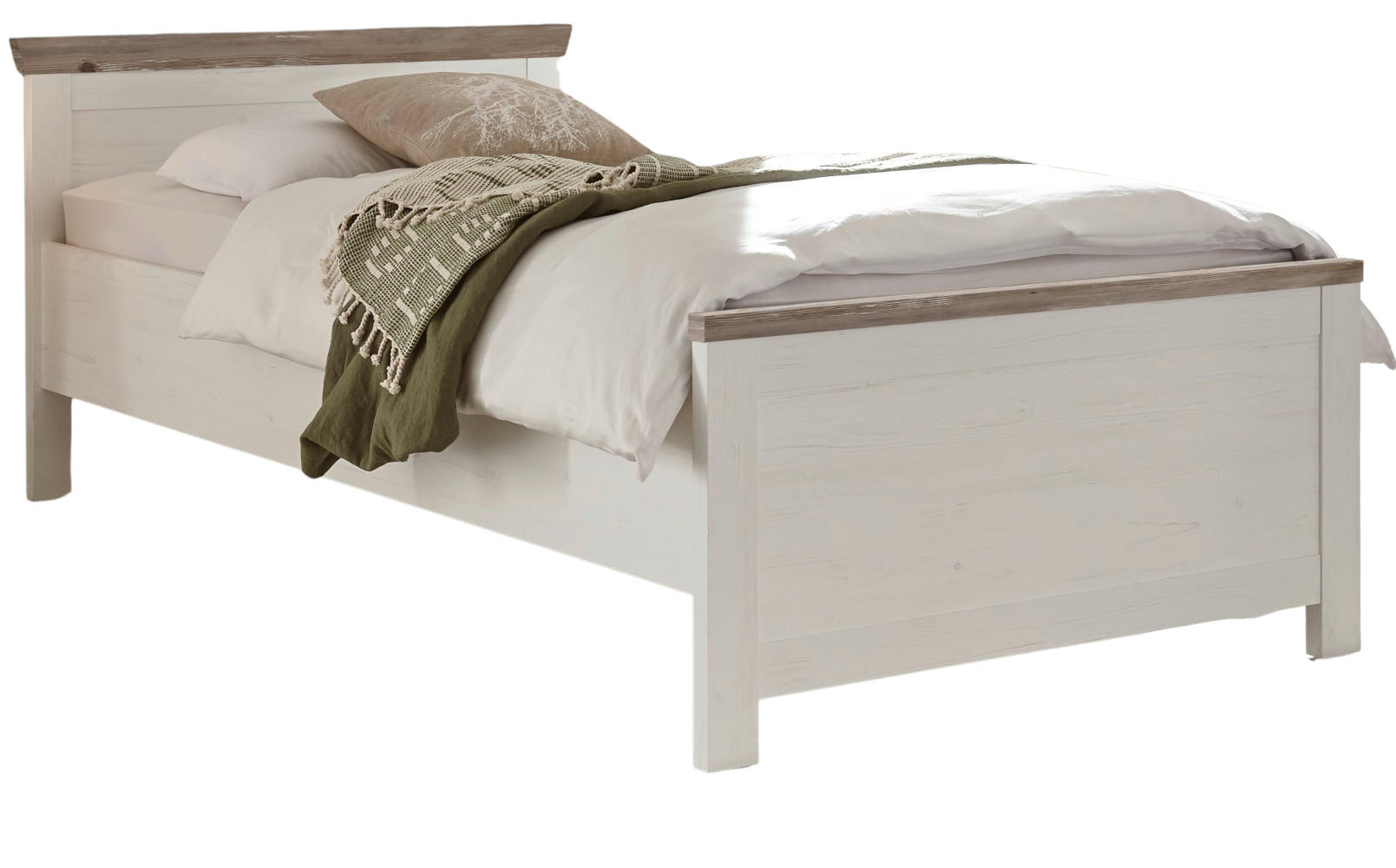 BETT Pinie weiß, Oslo Pinie Landhaus, Einzelbett, Liegefläche 100 x 200 cm - Weiß/Pinienfarben, Holzwerkstoff (100/200cm) - Furn.Design