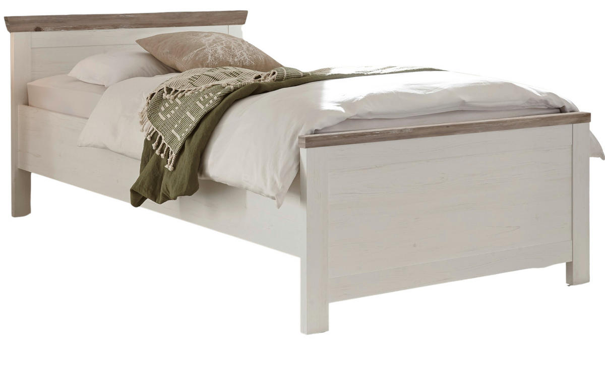 BETT Pinie weiß, Oslo Pinie Landhaus, Einzelbett, Liegefläche 100 x 200 cm - Weiß/Pinienfarben, Holzwerkstoff (100/200cm) - Furn.Design