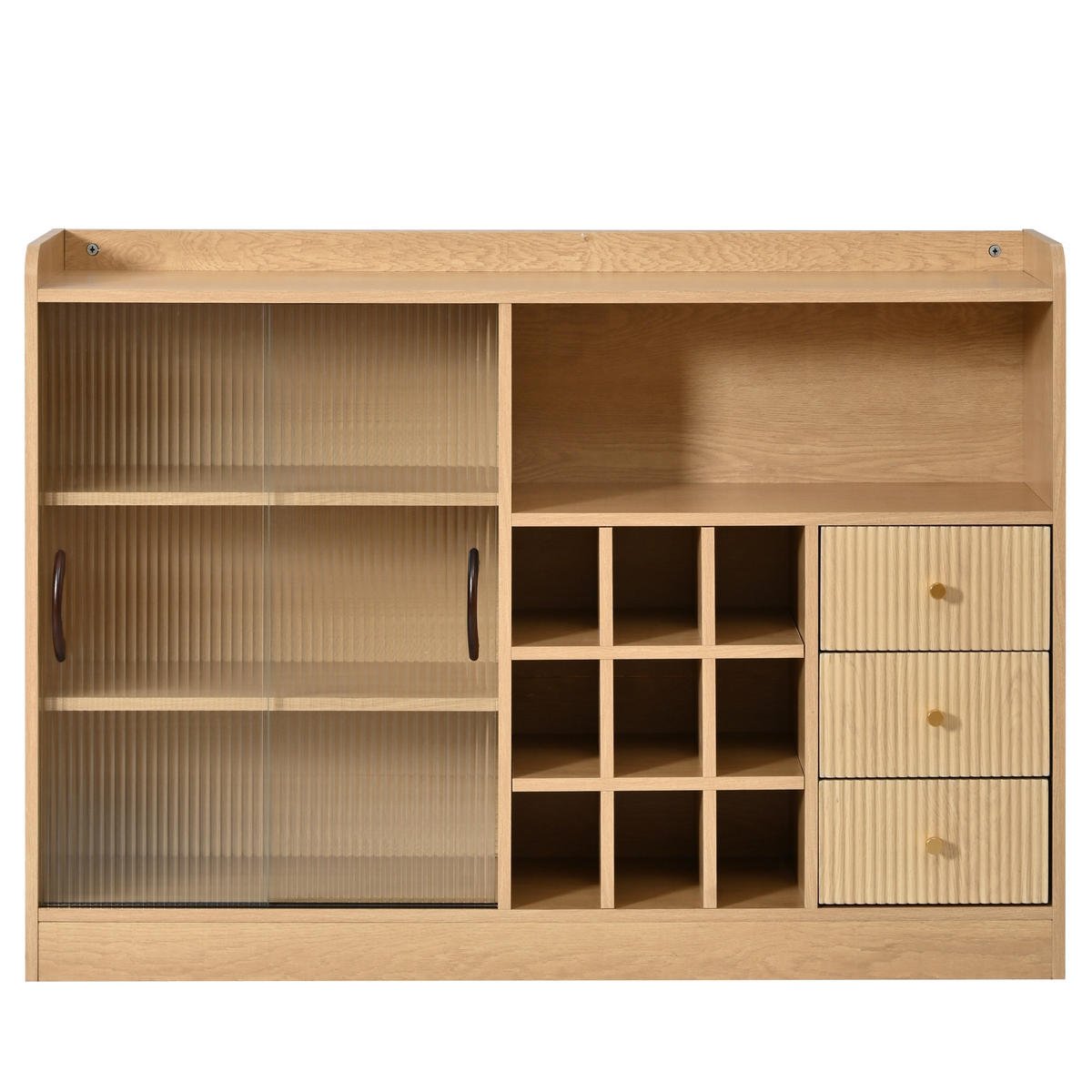 SIDEBOARD 120/30/85 cm, Natur, mit LED-Beleuchtung, Glas-Schiebetüren und Weinregal - Transparent/Naturfarben, Glas/Holzwerkstoff (120/85/30cm) - CHICFURN