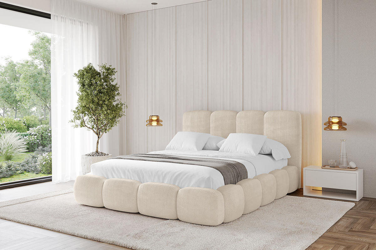 POLSTERBETT mit Bettkasten und Lattenrost, Boxbett ohne Matratze - KALA 180x200 Beige - Creme, Holzwerkstoff/Textil (180/200cm) - ALTDECOR