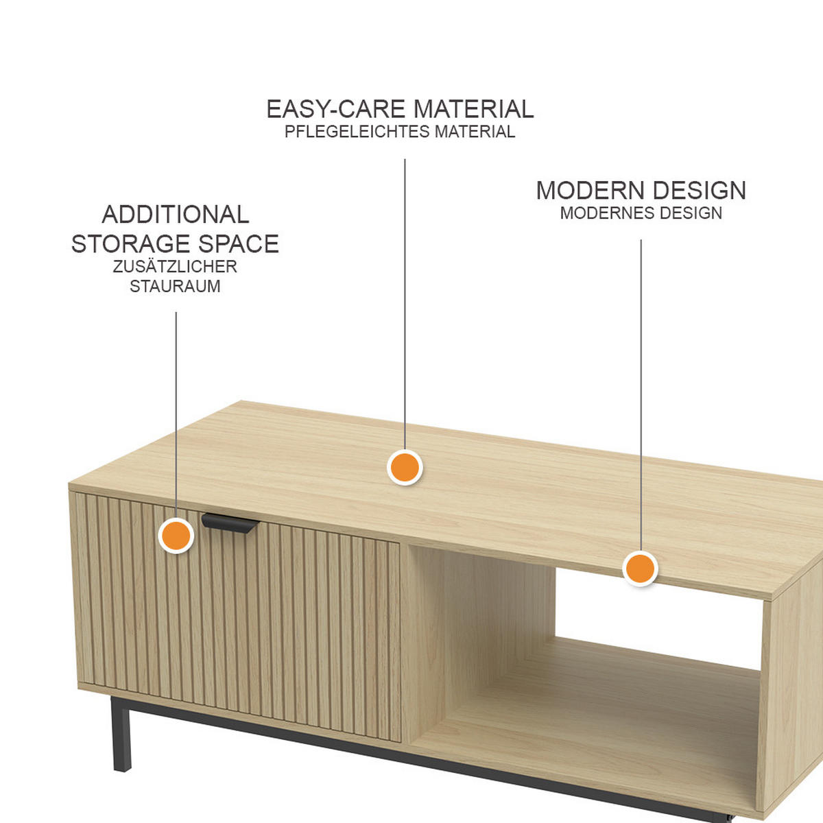 COUCHTISCH Lennox Eiche 110 x 50 cm - Eichefarben/Schwarz, Holzwerkstoff (50/110/45cm) - Vicco