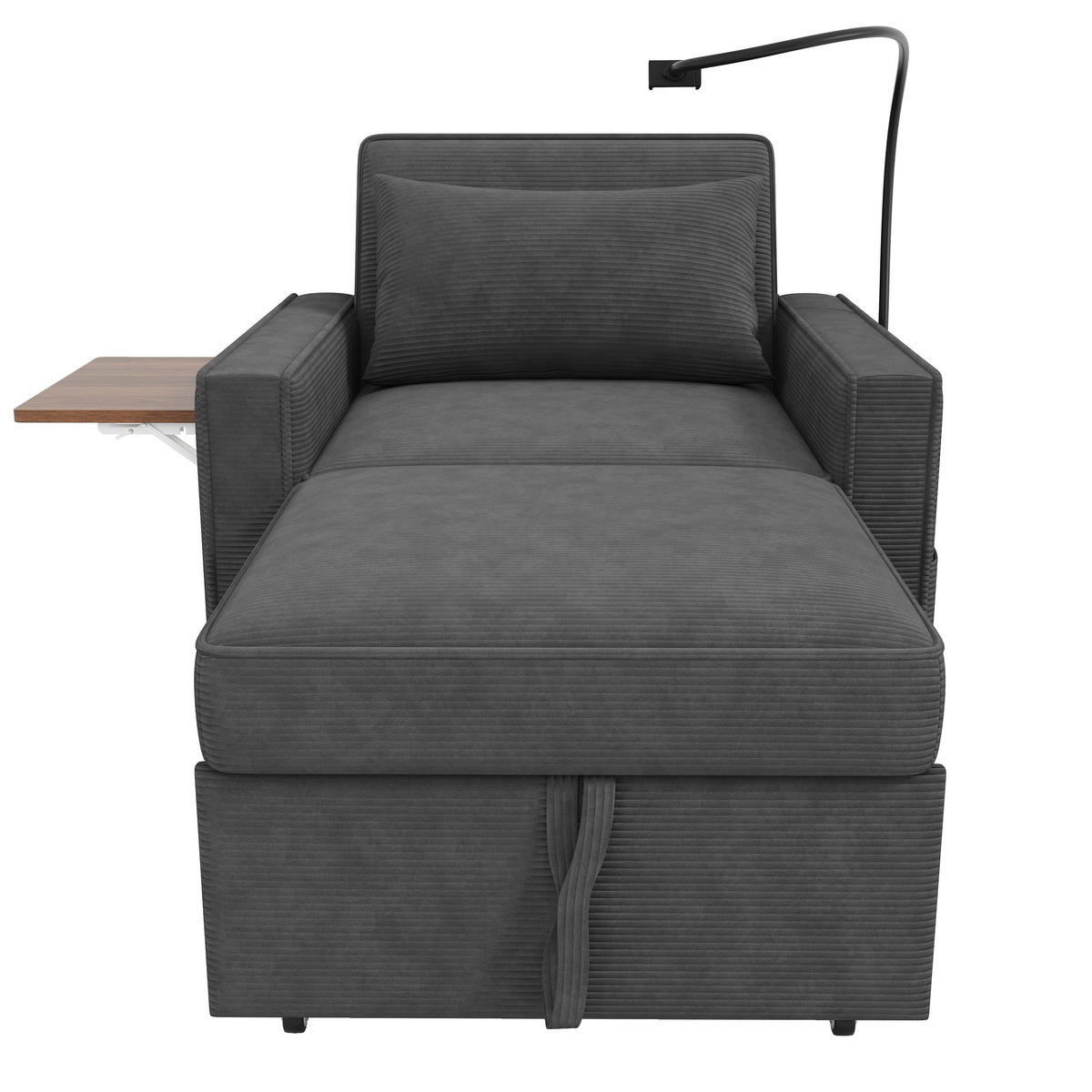 SCHLAFSESSEL mit USB-Ladeanschluss und Handyhalter Cord Grau 93/150/85 cm - Grau, Textil (93/85/150cm) - OKWISH