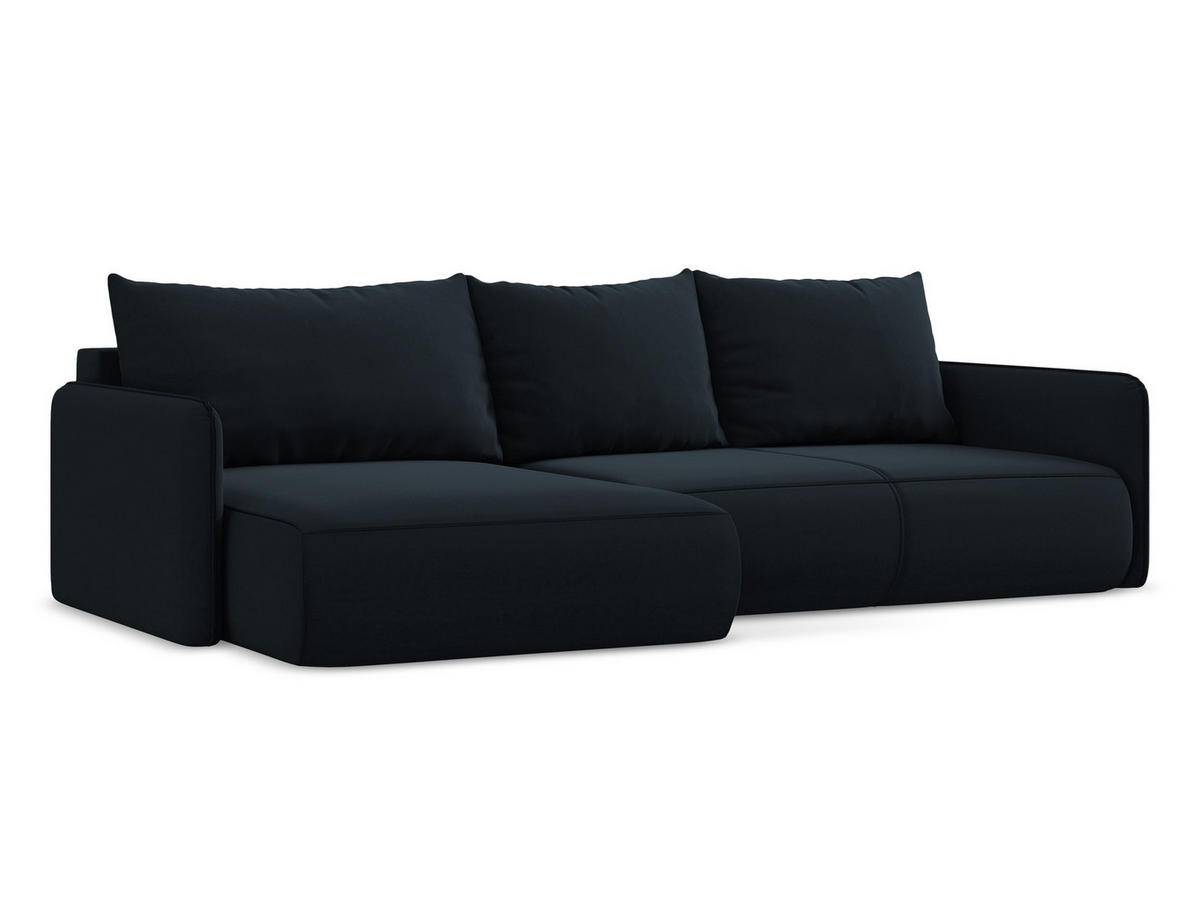 ECKSOFA mit Schlaffunktion Samt Stoff Blau - Blau/Schwarz, Kunststoff/Textil (148/240cm) - Makamii