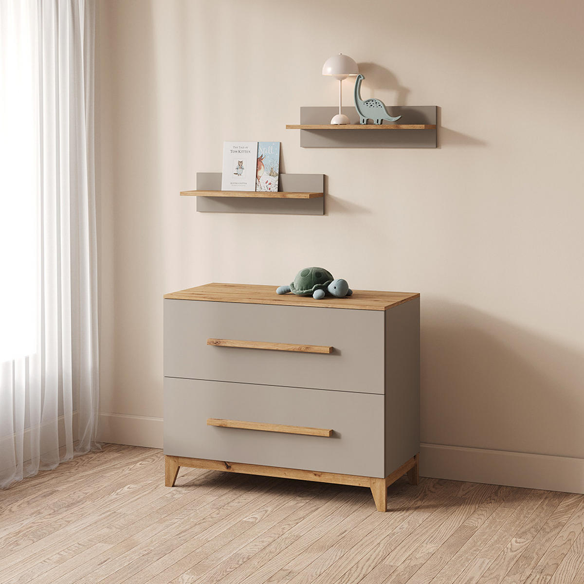 WICKELKOMMODE Mailo Cashmere/Artisan mit 2 Schubladen - Kaschmir/Eiche Artisan, Holzwerkstoff (108/98/70cm) - Livinity®