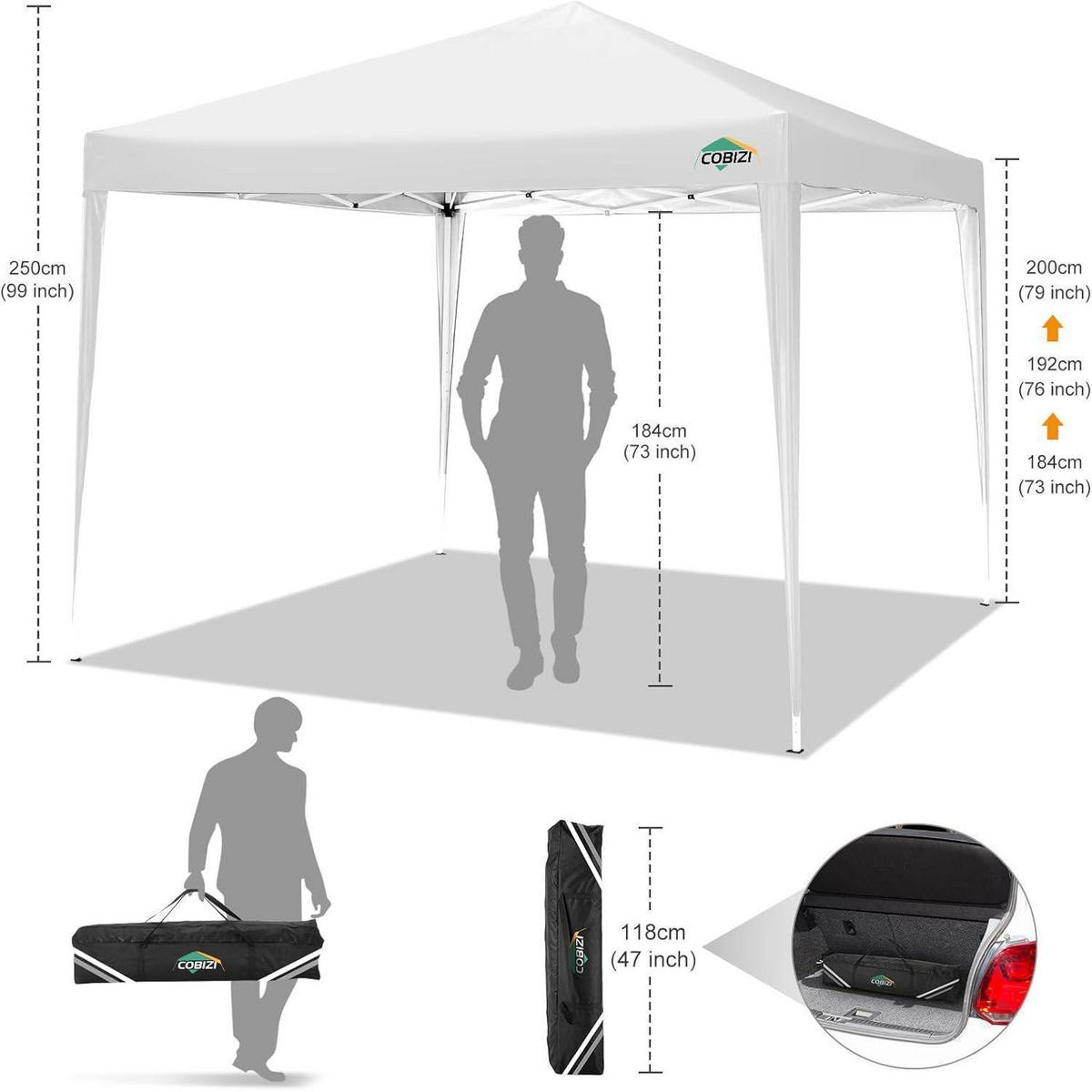 GARTENPAVILLON 3x3m Wasserdicht Höhenverstellbar Weiss - Weiß, Textil (300/260/300cm)
