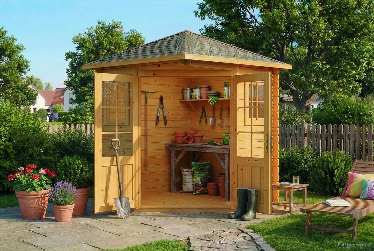 GARTENHAUS Holz Sunny Compact - Pinienfarben, Holz (220/248/220cm) - Alpholz
