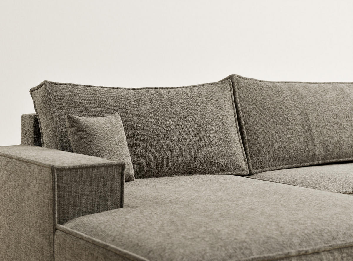 WOHNLANDSCHAFT Kyoto Taupe Chenille-Stoff - Taupe/Schwarz, Holz/Holzwerkstoff (398/70/148cm) - Maison de Reve