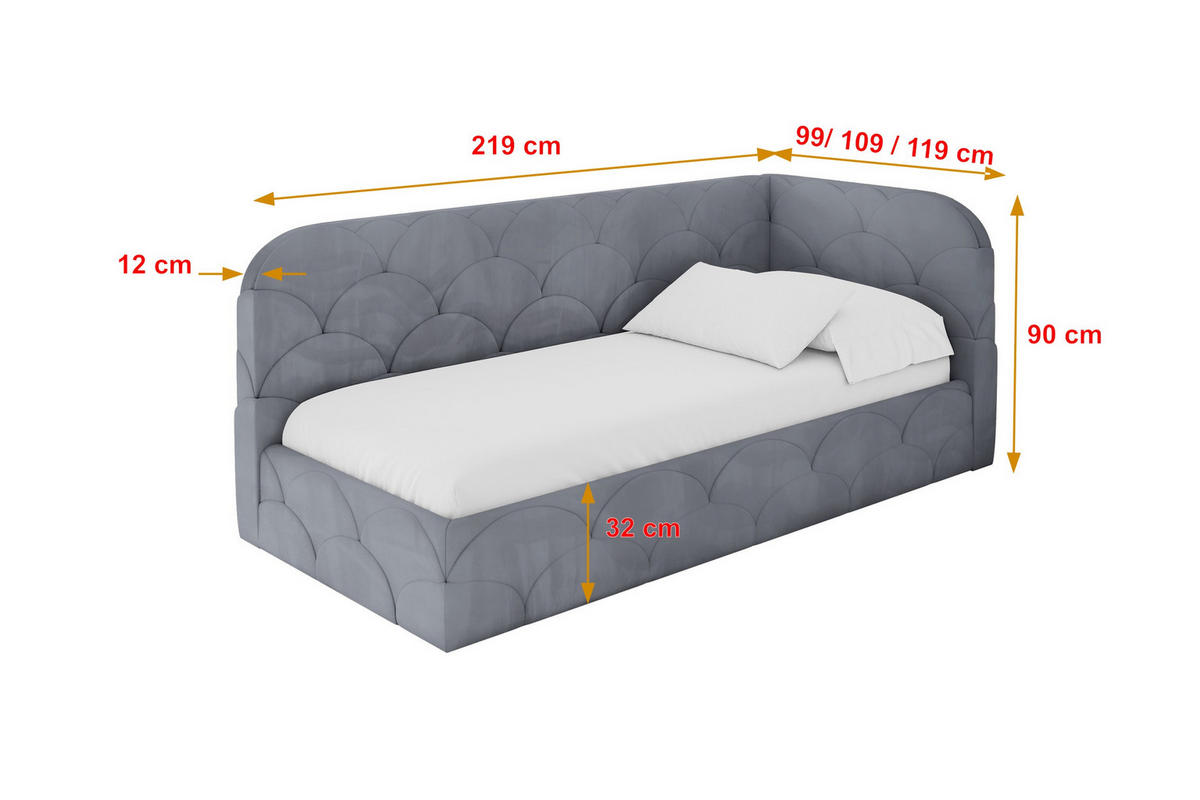EINZELLBETT Jugendbett mit Bettkasten und Matratze H3/H4, Links - ELRY 90x200 Grau - Grau, Holzwerkstoff/Textil (90/200cm) - ALTDECOR