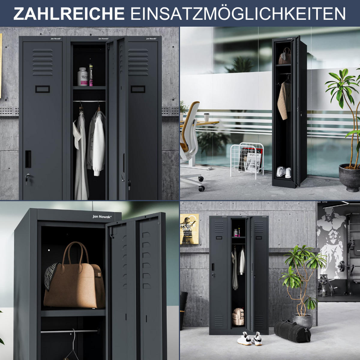 UMKLEIDESCHRANK Spind KACPER 1 Abteil 180x30x50cm Anthrazit - Anthrazit, Metall (30/180/50cm) - Jan Nowak