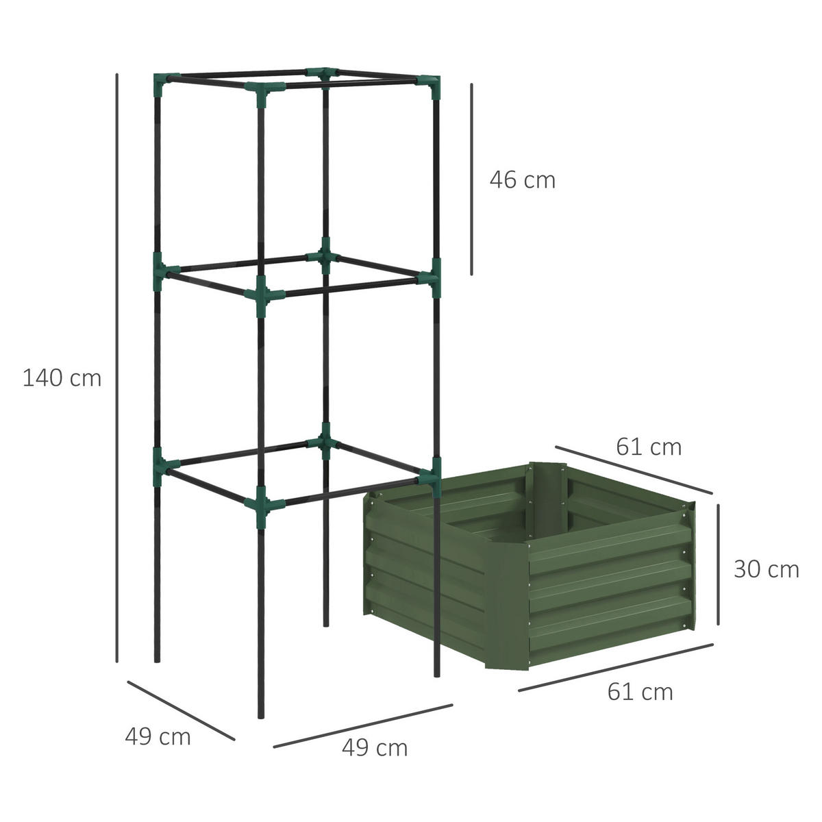 HOCHBEET, Grün - Grün, Metall (61/140/61cm) - Outsunny