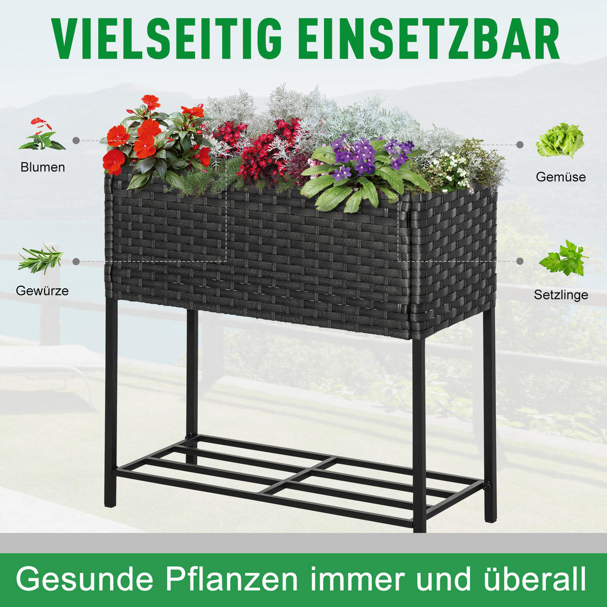 POLY Rattan, Hochbeet, Braun - Braun, Metall (30/70/70cm) - Outsunny