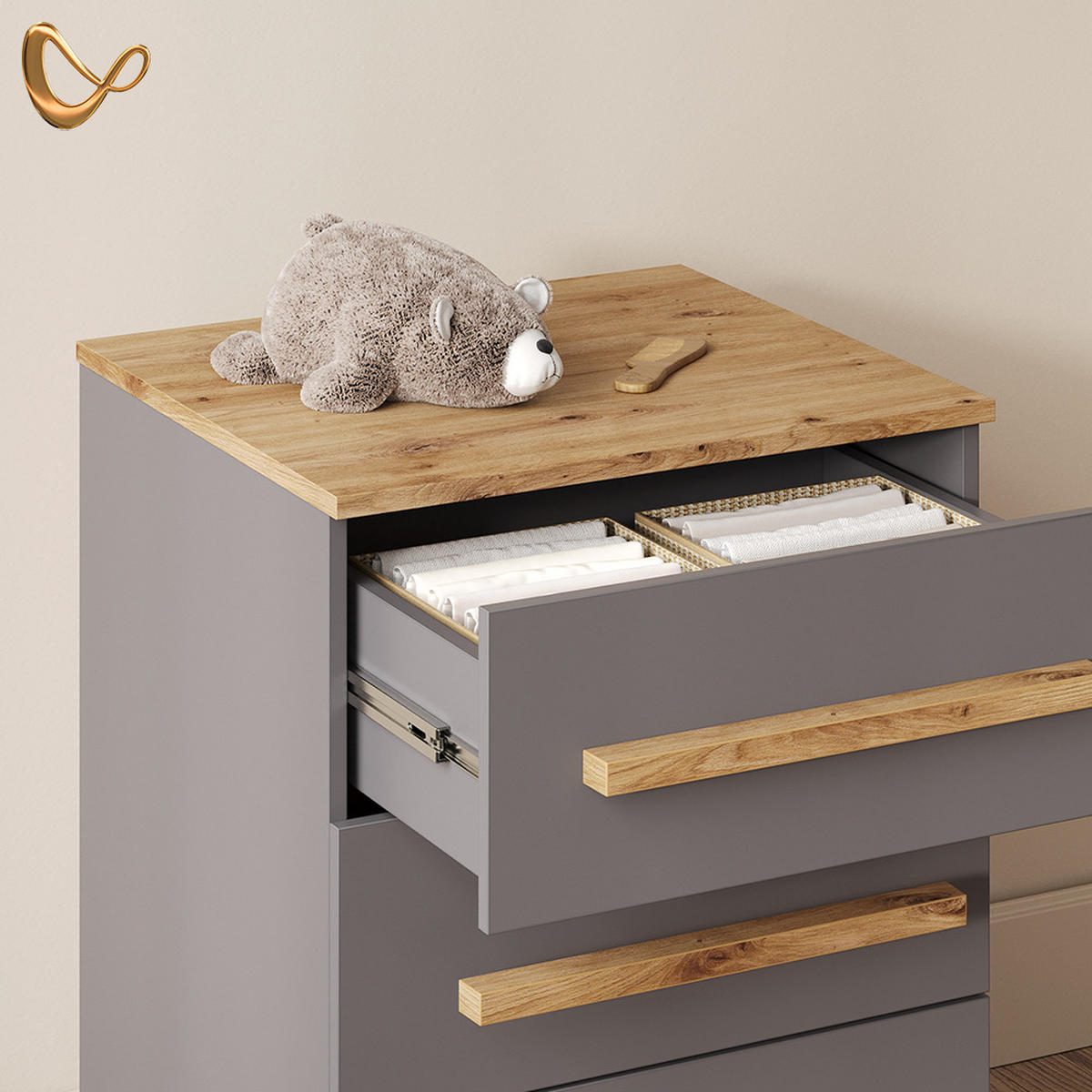 KOMMODE Mailo Grau/Artisan 60 x 88 cm mit Tür - Eiche Artisan/Grau, Holzwerkstoff (60/88/53.4cm) - Livinity®