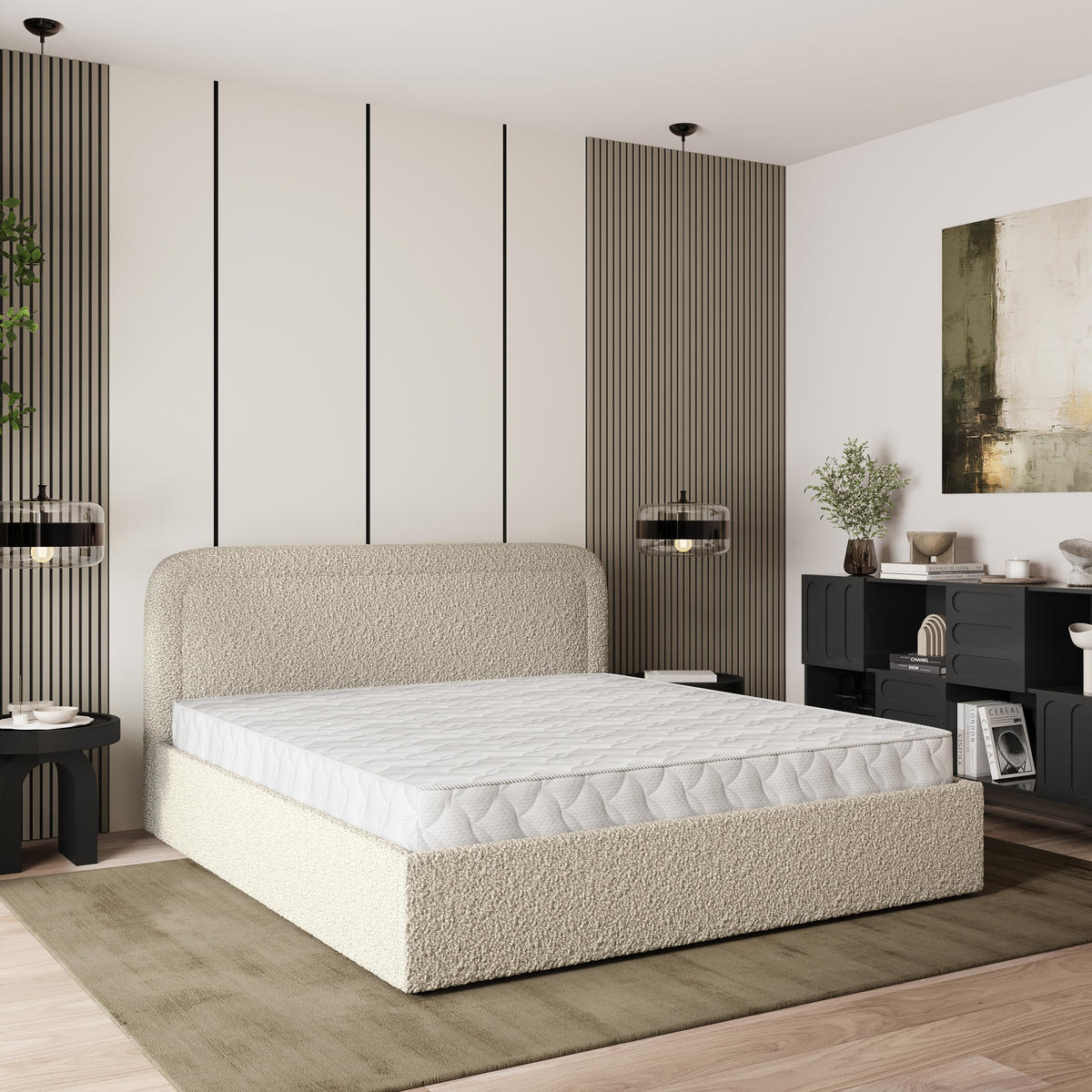 POLSTERBETT BENIRA Q 180x200 cm mit Bettkästen - Beige - Beige, Holz (180/200cm) - MASSENO
