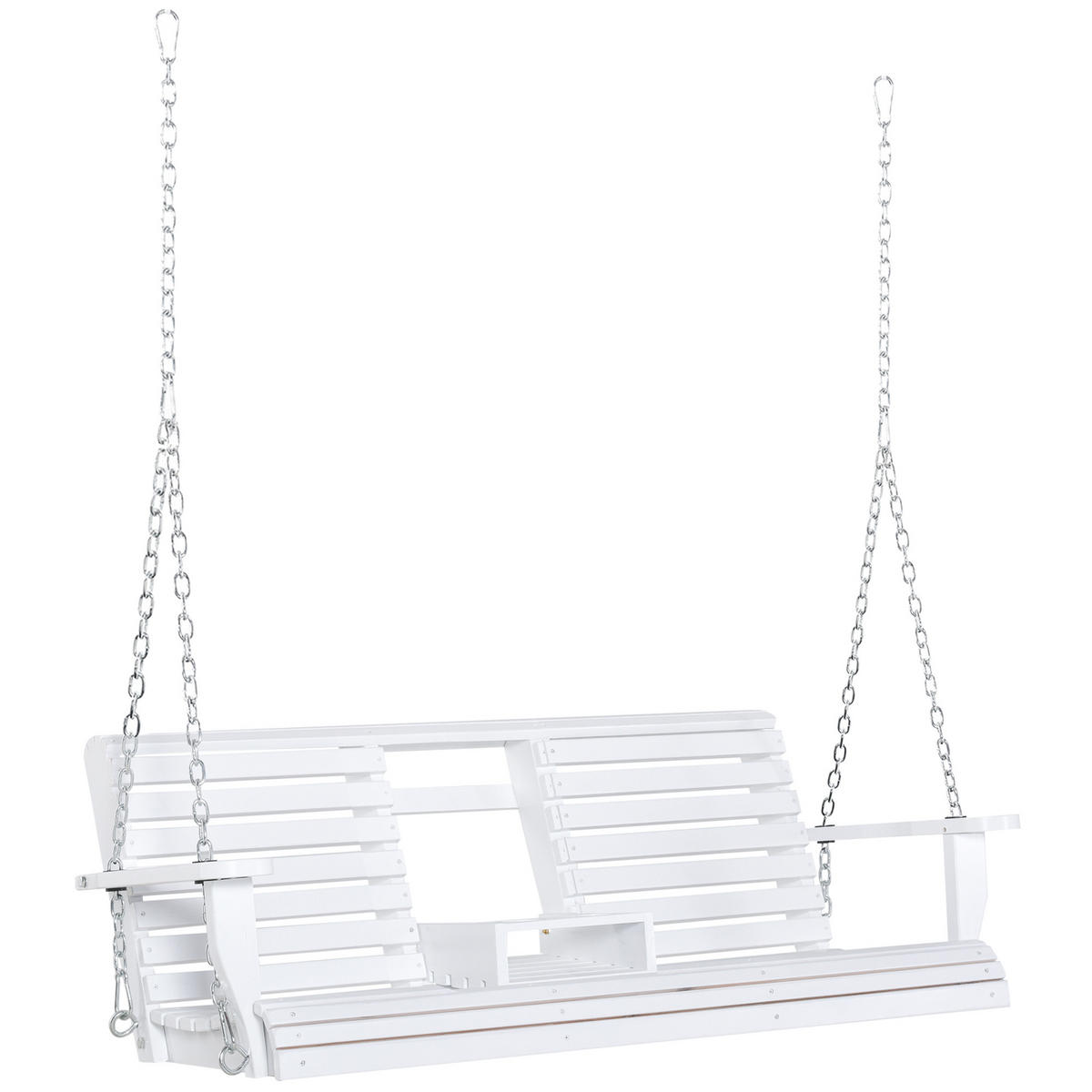 HÄNGEBANK DE-06956 mit Klapptisch und Becherhaltern, 3-Sitzer Naturholz - Weiß, Holz (75/53/150cm) - ComfortXL