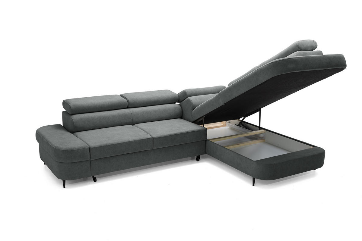ECKSOFA PRIAM L Rechts mit Schlaffunktion 125x195 Velours Dunkelgrau - Dunkelgrau/Schwarz, Holz/Textil (203/275cm) - Muffo